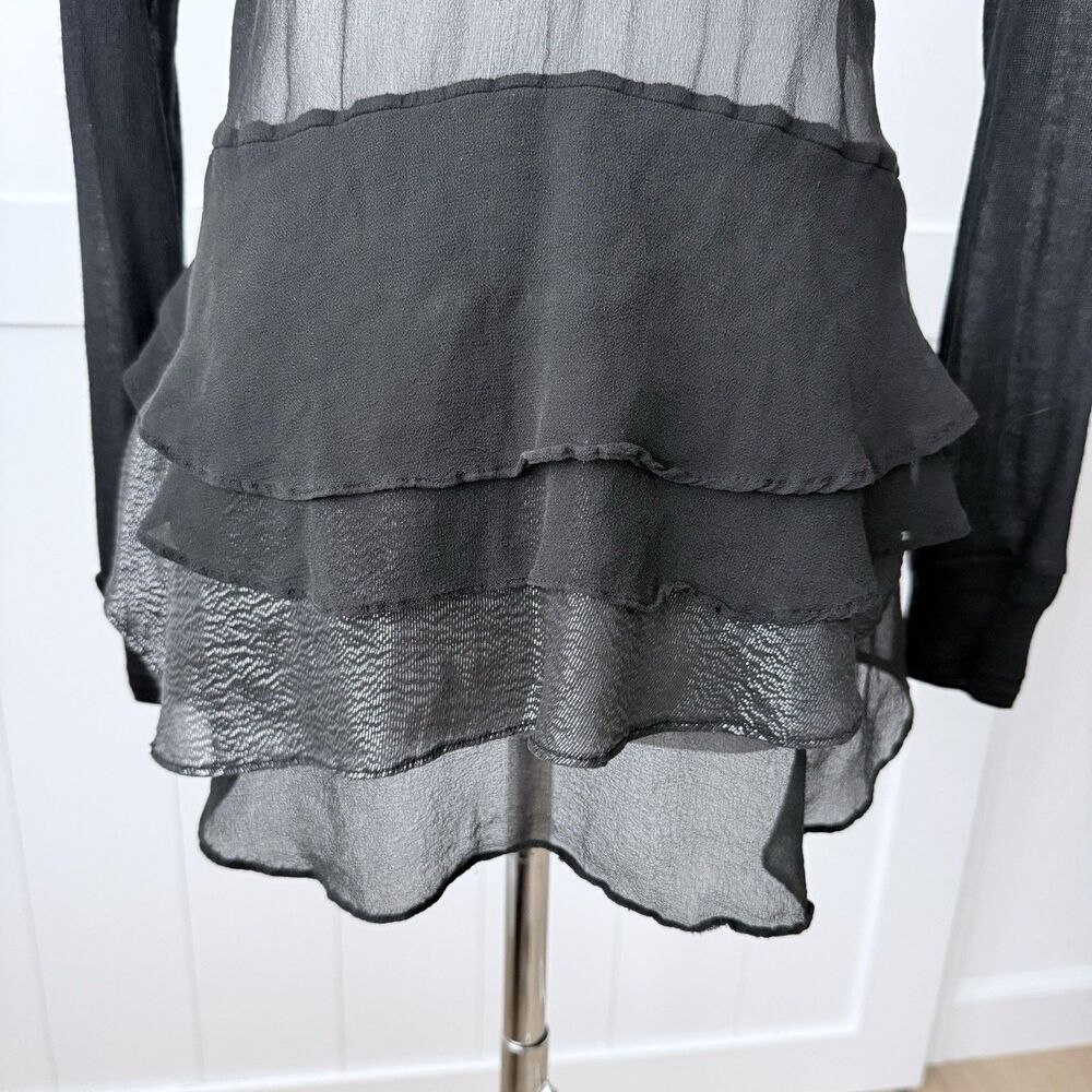 Clu Black Silk Chiffon Back Peplum Cardigan Top XS Sheer Ruffle Layered Metallic - Picture 11 of 16